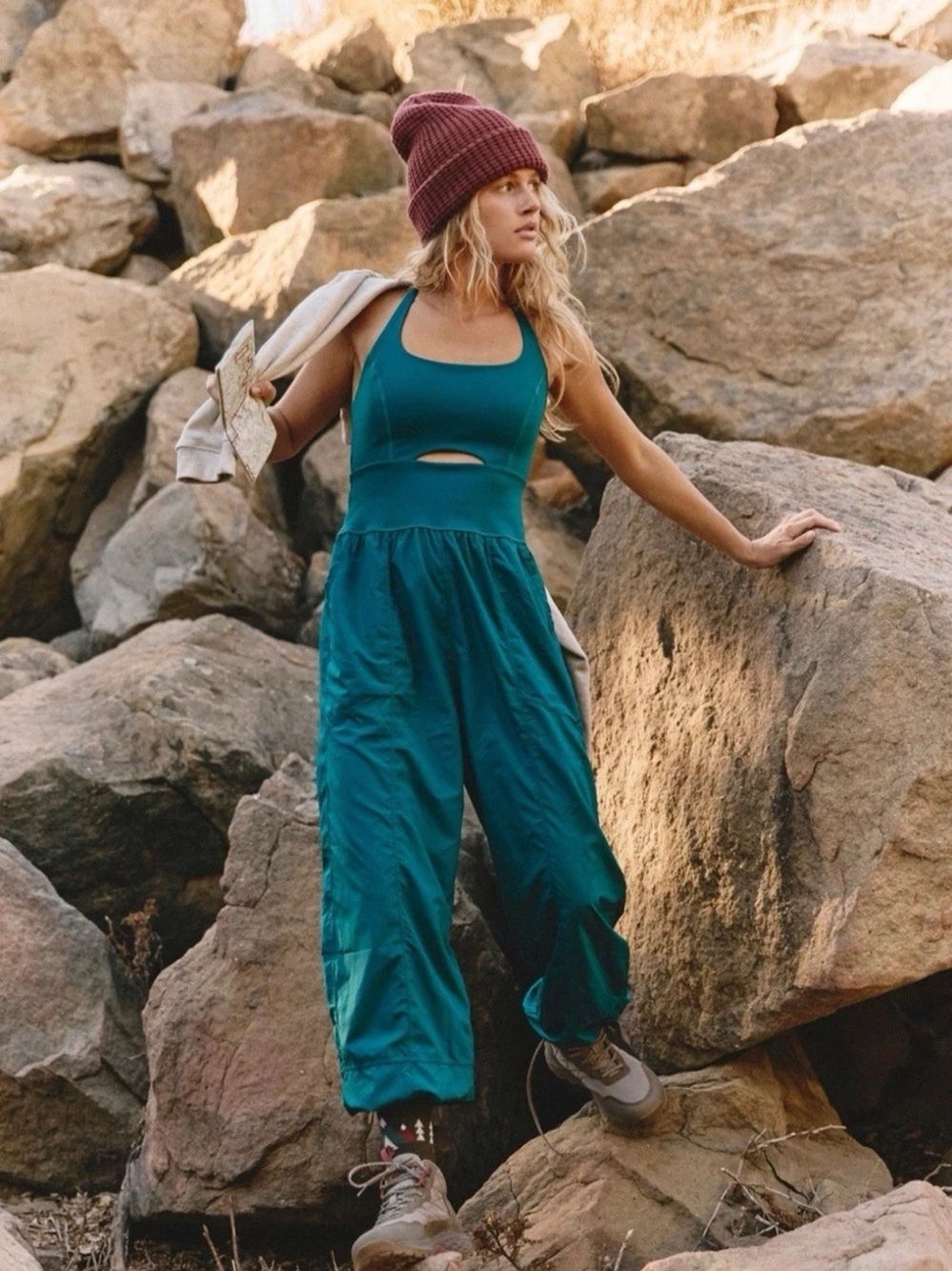 Free People Teal Cutout Wide-Leg Jumpsuit